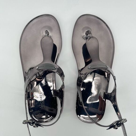 Michael Michael Kors Gunmetal Jelly Thong Sandals Size 6M – Logo Plate Detail - Picture 8 of 17